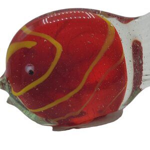 Angel Fish Figurine Art Glass Bright Red/Yellow Stripe Handmade